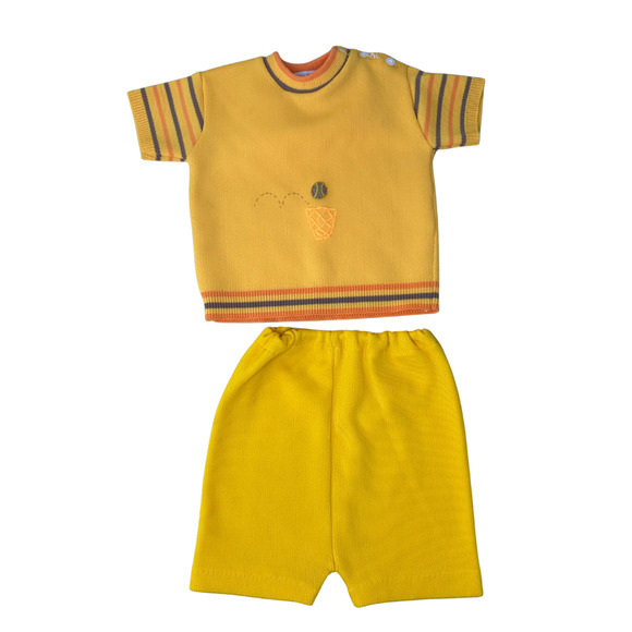 Vintage Soft Spun Baby Set 18 Months Yellow Japan Shirt Shorts Polyester Retro - Picture 1 of 7